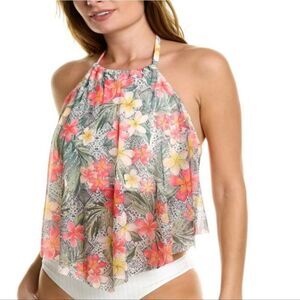 Coco Reef tropical floral halter Aura Mesh Tankini swim top size 36DD